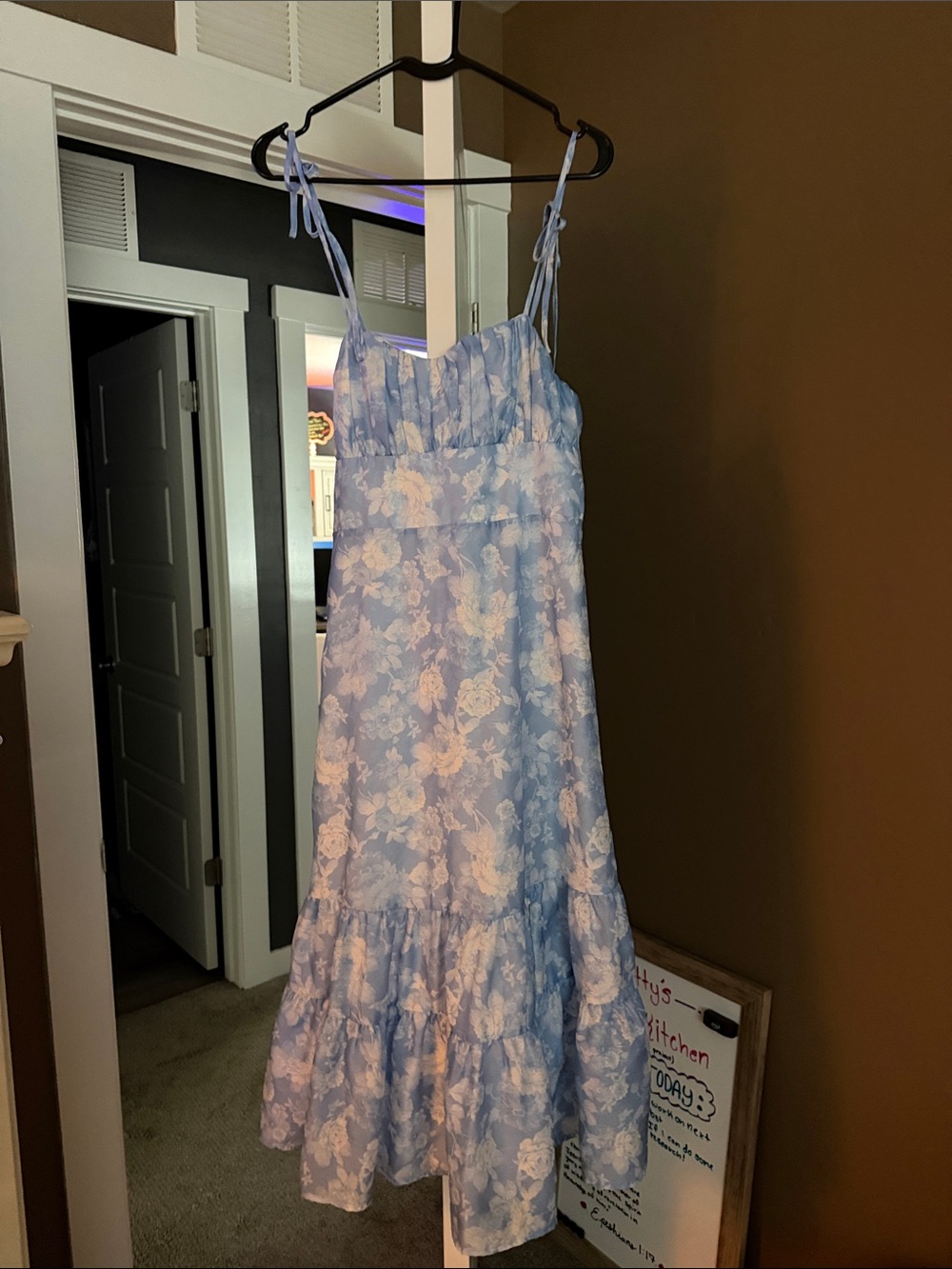 Altar'd State Light Blue Floral Tie-Strap Midi Dress